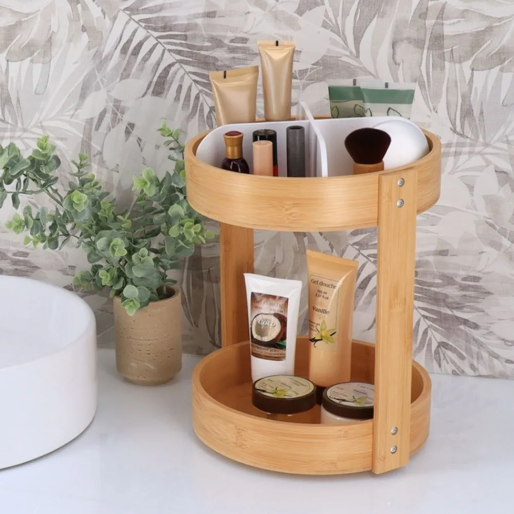 Dwupoziomowa obrotowa taca bambusowa biała * TENDANCE Discount