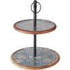 Dwupoziomowa patera z mango z niebieskim nadrukiem 43 cm - wzór 1 * Excellent Houseware Outlet