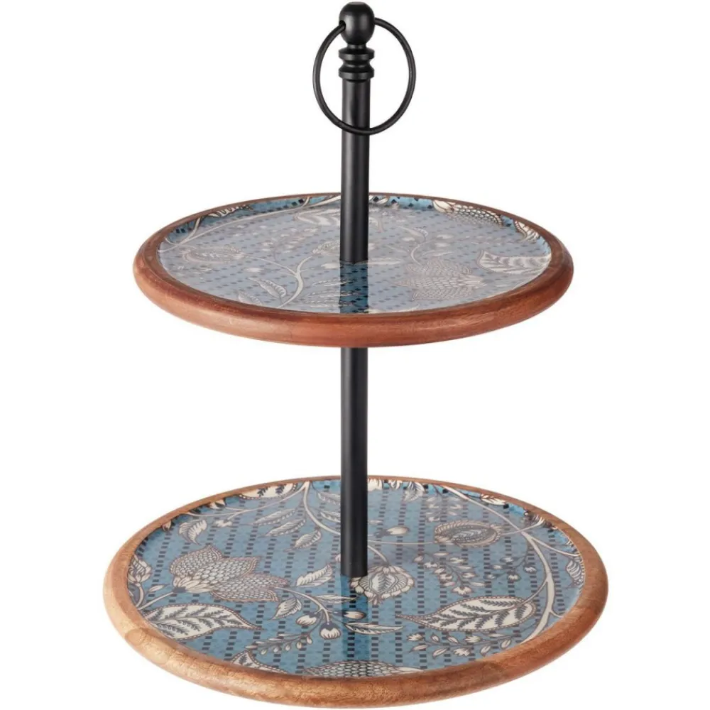 Dwupoziomowa patera z mango z niebieskim nadrukiem 43 cm - wzór 1 * Excellent Houseware Outlet