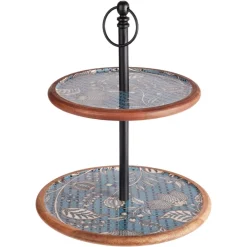 Dwupoziomowa patera z mango z niebieskim nadrukiem 43 cm - wzór 1 * Excellent Houseware Outlet