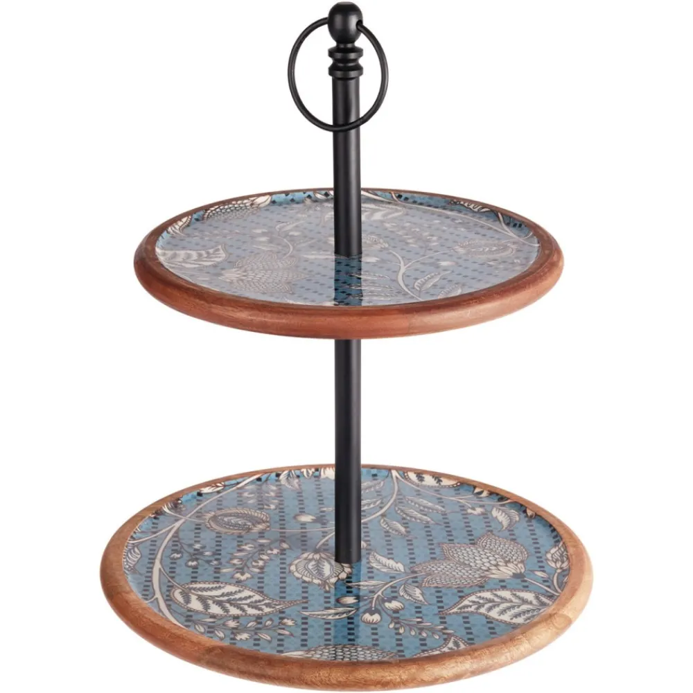 Dwupoziomowa patera z mango z niebieskim nadrukiem 43 cm - wzór 1 * Excellent Houseware Outlet