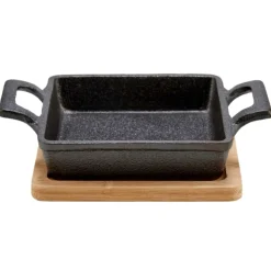 Żeliwna patelnia z bambusową tacką 14x19,5 cm
