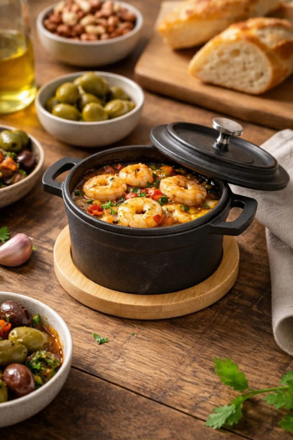 Żeliwne naczynie do tapas z pokrywką i bambusową podstawką * HowHomely Online