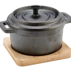 Żeliwny garnek z bambusową tacką 13x10x8 cm * KINVARA Hot