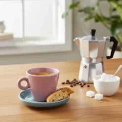 Filiżanka do espresso Echo 100 ml różowa z turkusowym spodkiem