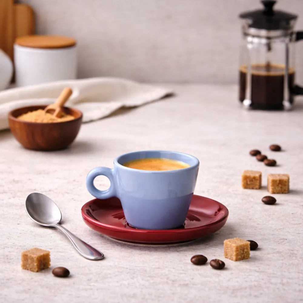 Filiżanka do espresso Echo 100 ml niebieska z czerwonym spodkiem * Estia Clearance