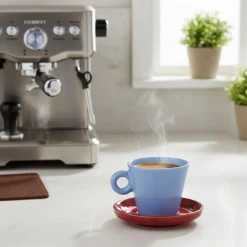 Filiżanka do espresso Echo 100 ml niebieska z czerwonym spodkiem * Estia Clearance