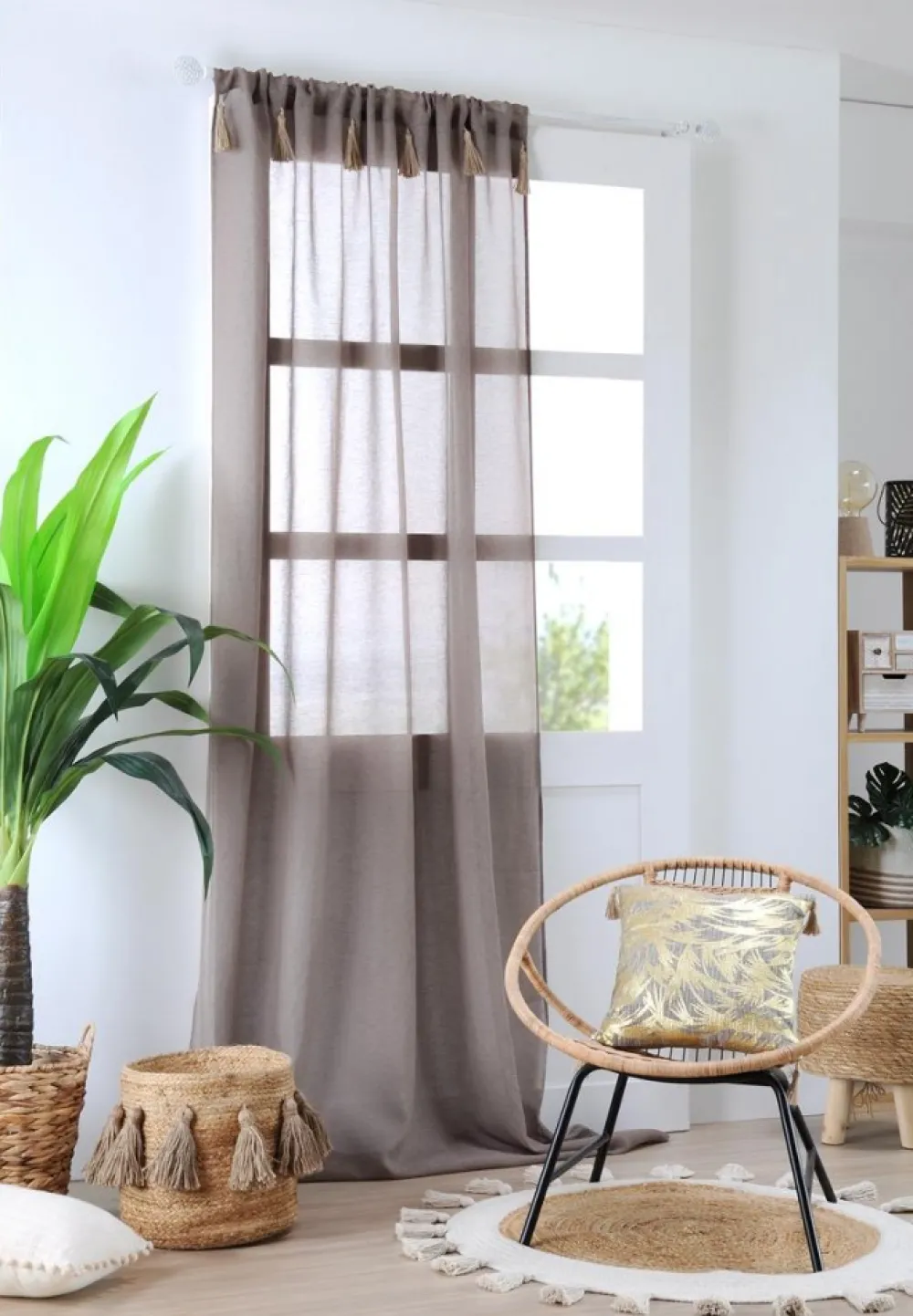 Firana boho IBIZA 140x260 frędzle taupe * STOF Clearance