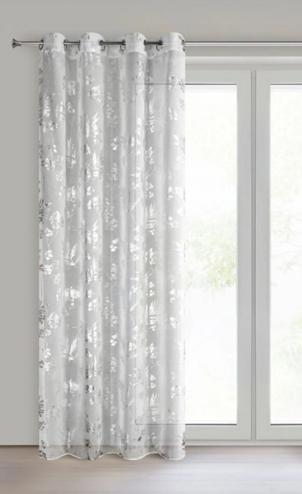 Firana DELIA srebrne liście 140x250 cm * EUROFIRANY B.B. Choczyńscy Sp.J. New