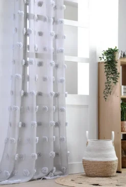 Firana POMPINOU 140x260 pompony srebrna * STOF Discount