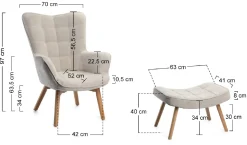 Fotel z podnóżkiem Grella Beige