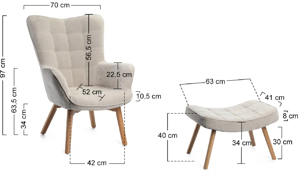Fotel z podnóżkiem Grella Beige