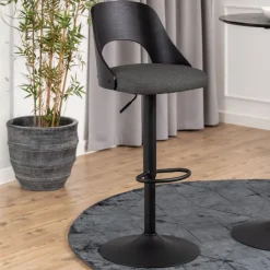 Hoker do kuchni Lucy z oparciem czarno-szary