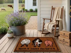 Humorystyczna wycieraczka kokosowa z napisem „Home is where the herd is” 60 x 40 cm * Esschert Design