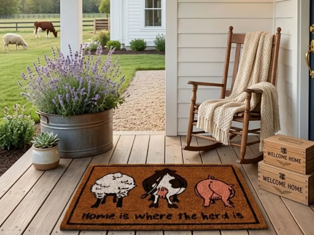 Humorystyczna wycieraczka kokosowa z napisem „Home is where the herd is” 60 x 40 cm * Esschert Design
