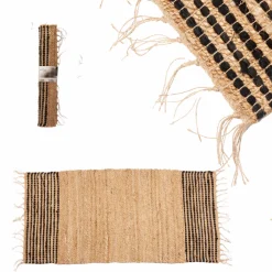Jutowy dywan 140x70 cm z frędzlami beżowy czarne pasy * GIFTDECOR Clearance