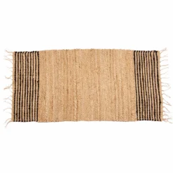 Jutowy dywan 140x70 cm z frędzlami beżowy czarne pasy * GIFTDECOR Clearance
