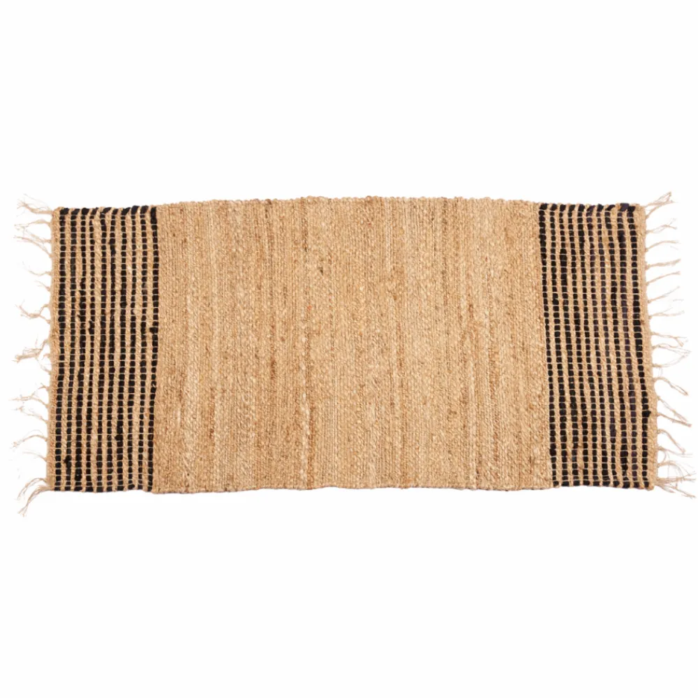 Jutowy dywan 140x70 cm z frędzlami beżowy czarne pasy * GIFTDECOR Clearance
