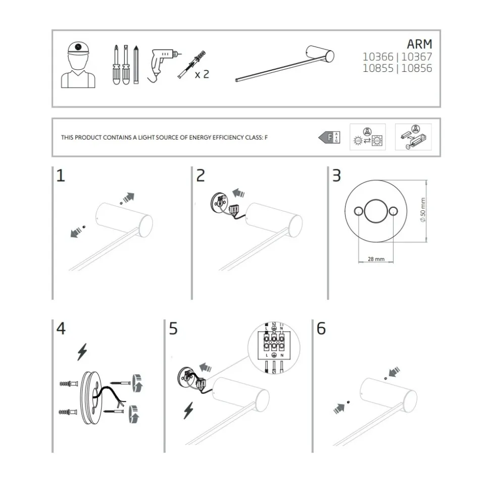 Kinkiet ARM Czarny 10W LED 4000K 65cm