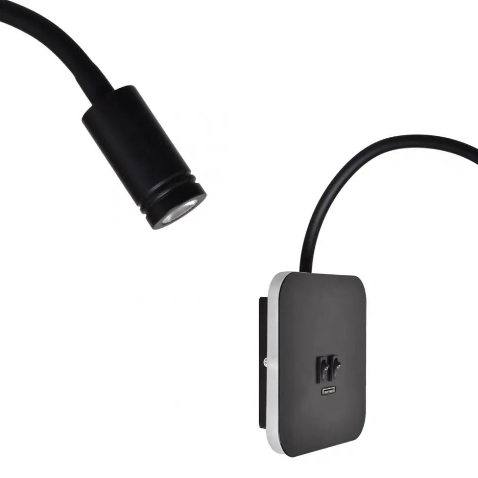Kinkiet Regulowany BASE Czarny Ładowarka USB 8W+2W