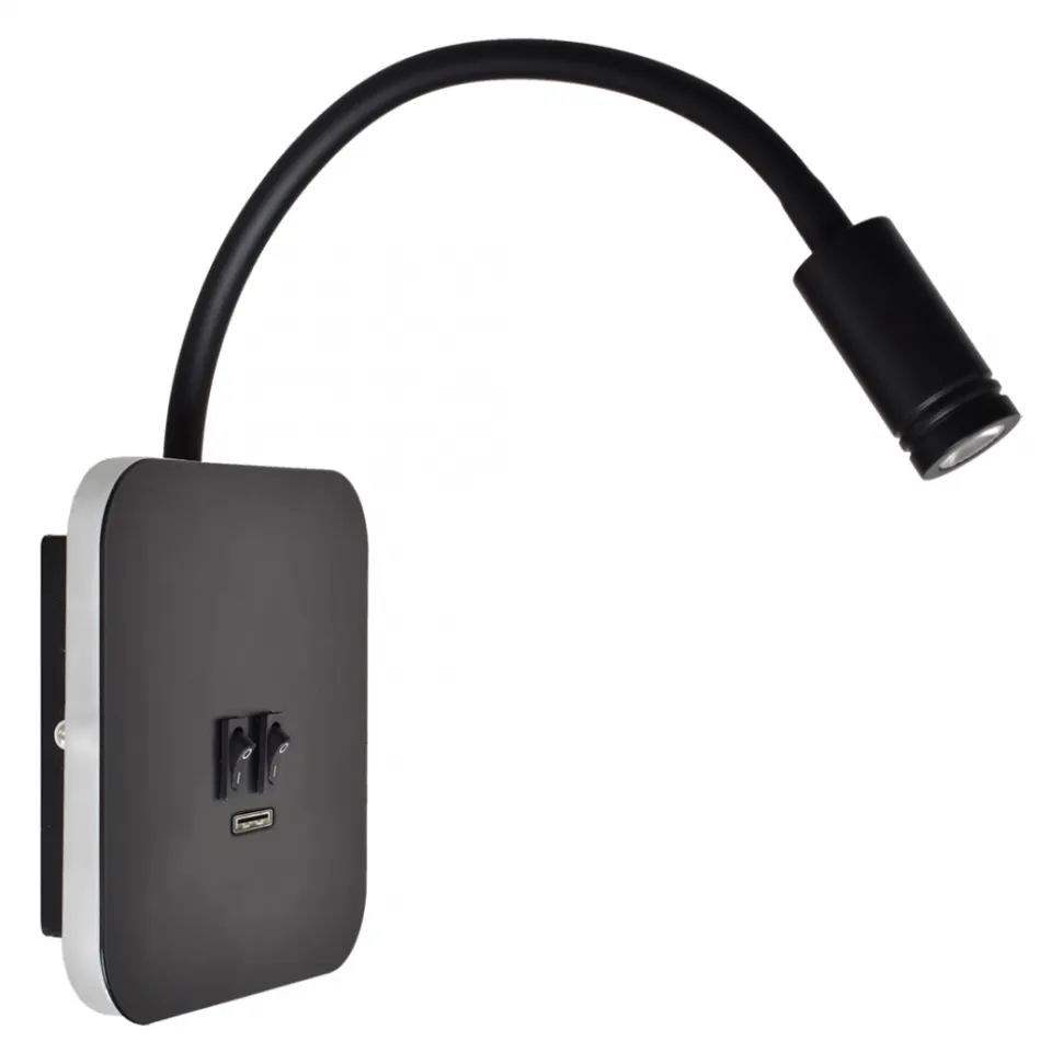 Kinkiet Regulowany BASE Czarny Ładowarka USB 8W+2W