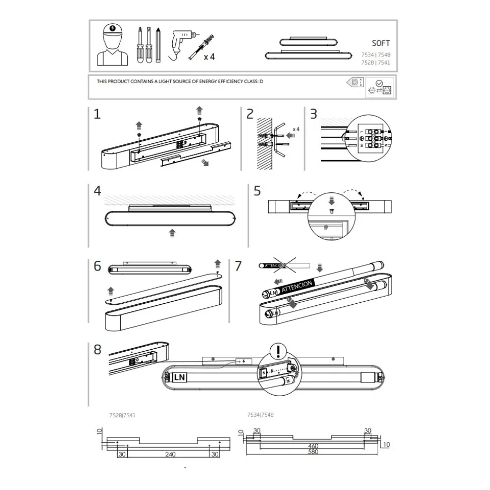 Kinkiet SOFT Grafitowy 1xT8 16W LED 3000K 93,5cm
