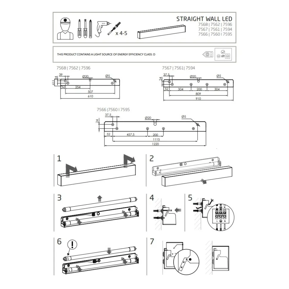 Kinkiet STRAIGHT Czarny 1xT8 16W LED 3000K 92cm