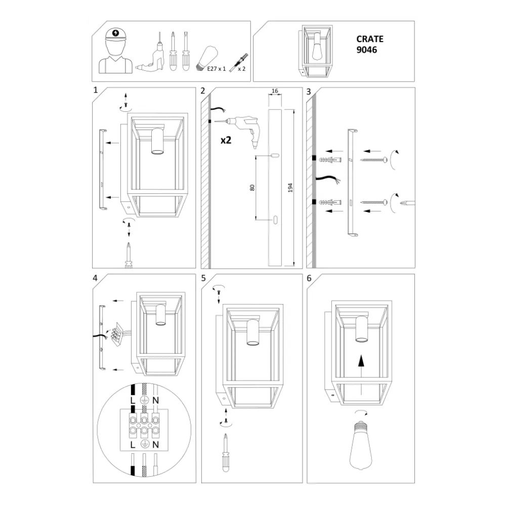 Kinkiet CRATE Czarny 1xE27 * Nowodvorski