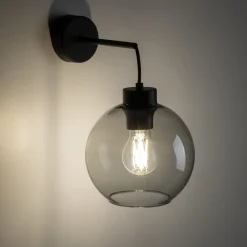 Kinkiet CUBUS czarny klosz szklany grafitowy 1xE27 * TK Lighting Outlet