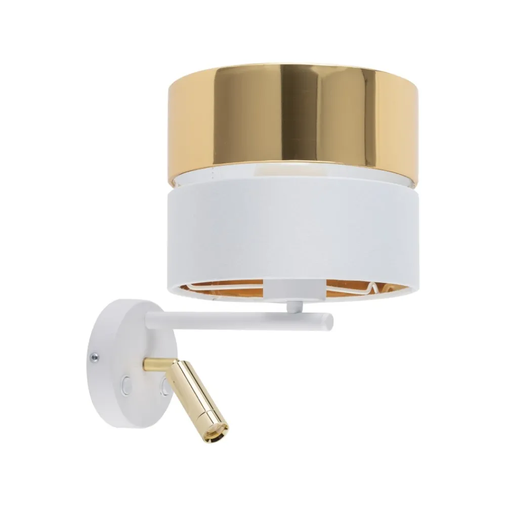 Kinkiet HILTON Biały Złoty Abażur 1xE27 1xLED * TK Lighting