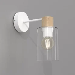 Kinkiet MADERA Biały Brązowy Szklany Klosz 1xE27 * Eko-light Online
