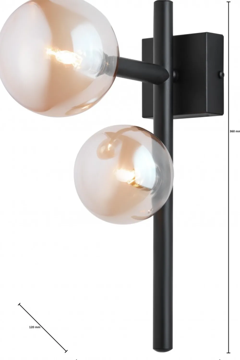Kinkiet NEPTUN Czarny Bursztynowy Szklane Klosze 2xG9 * Jupiter Hot