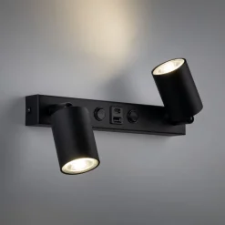 Kinkiet NEX czarny 2xGU10 z wyłącznikiem i USB * TK Lighting Sale