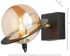 Kinkiet PLANET Czarny Bursztynowy Szklany Klosz 1xG9 * Jupiter