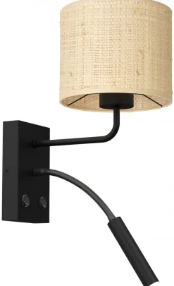 Kinkiet RATTAN Czarny Beżowy Abażur 1xE27 1xG9 * Luminex