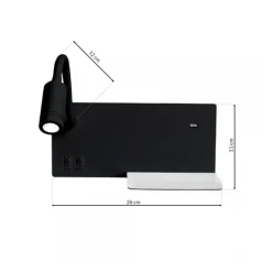 Kinkiet SHELF Czarny Półka Ładowarka USB 4W 5W 2W LED Lewostronny * Eko-light