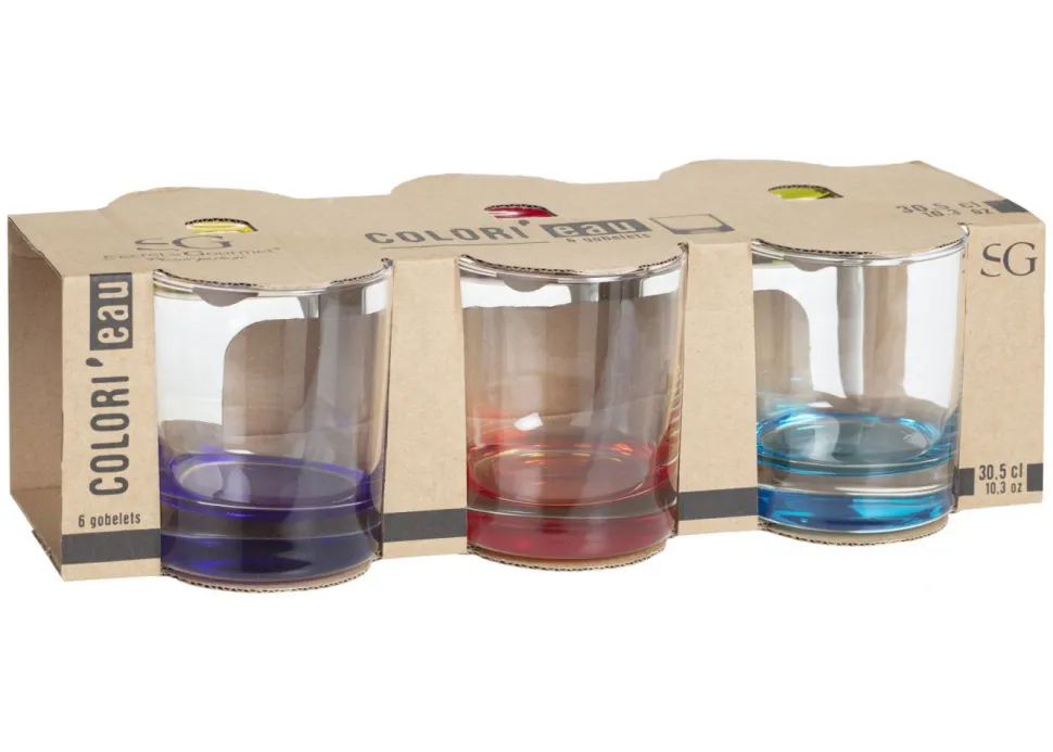 Komplet 6 kolorowych szklanek 300 ml