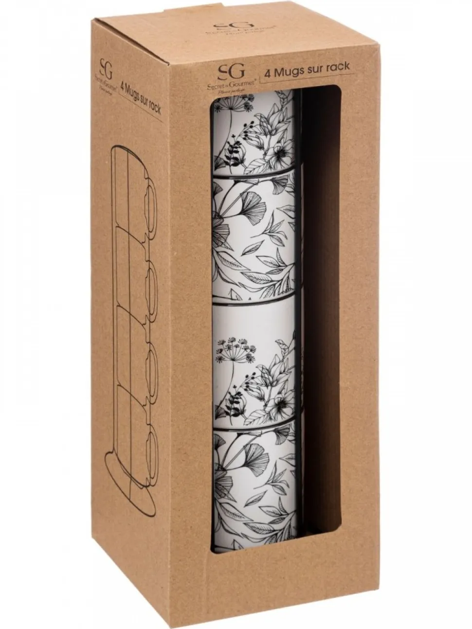 Komplet 4 kubków 240 ml w stojaku White Floral