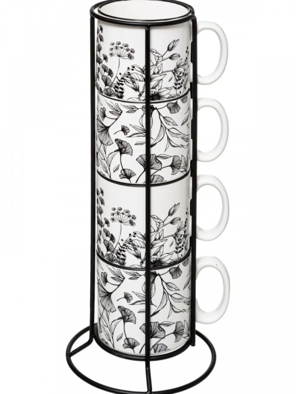 Komplet 4 kubków 240 ml w stojaku White Floral