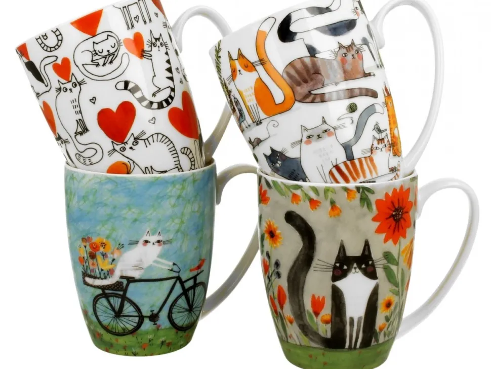 Komplet 4 porcelanowych kubków Koci Świat z serii Animals 4x 360 ml