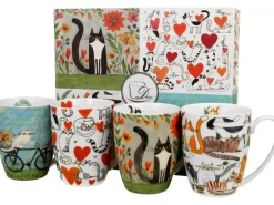 Komplet 4 porcelanowych kubków Koci Świat z serii Animals 4x 360 ml