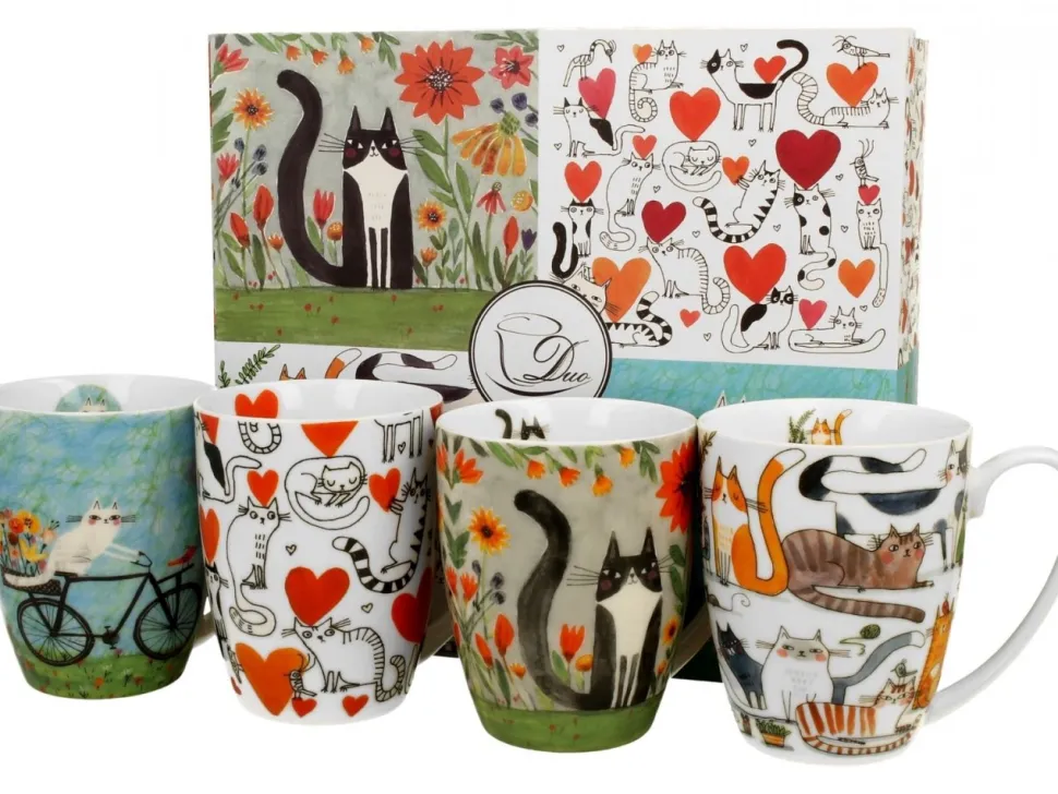 Komplet 4 porcelanowych kubków Koci Świat z serii Animals 4x 360 ml