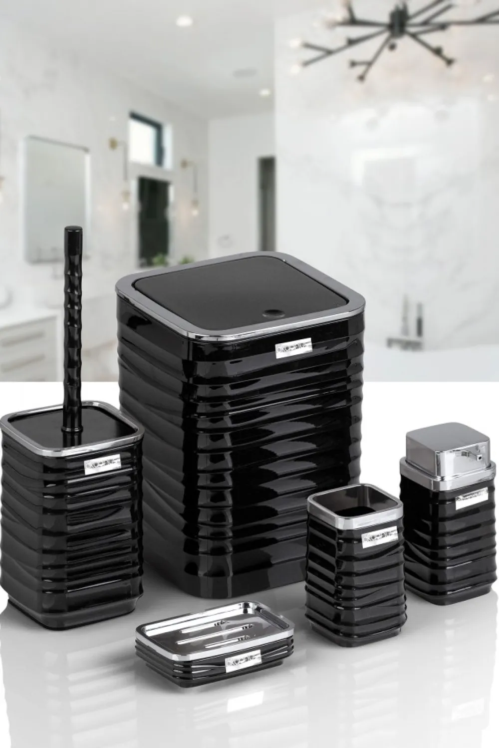 Komplet łazienkowy 5el Luna czarny/chrom * OKYANUS Clearance