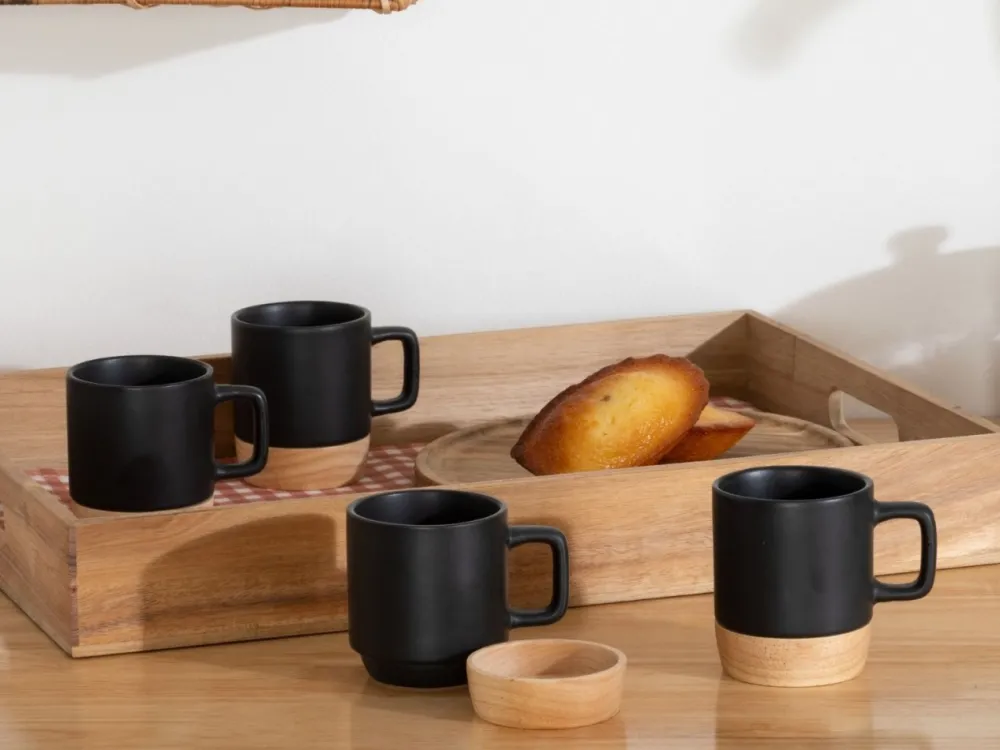 Komplet 4 czarnych kubków na kawę 130 ml * Secret de Gourmet Sale