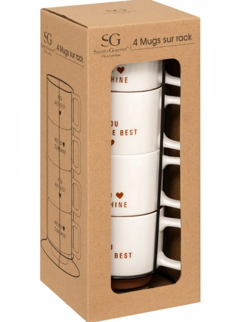 Komplet 4 kubków 300 ml w stojaku Hello * Secret de Gourmet