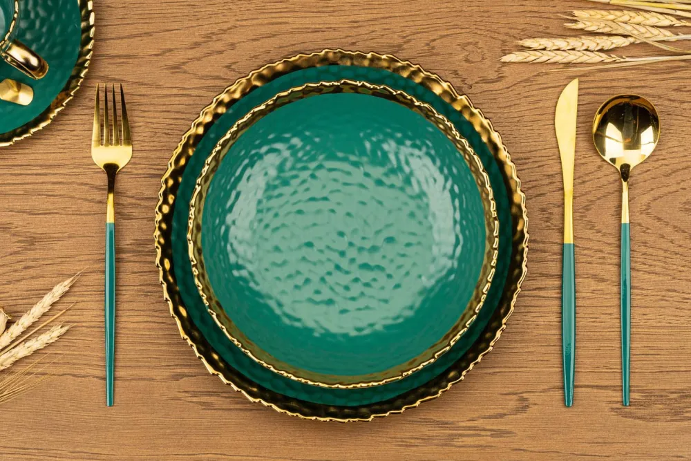 Komplet 2 talerzy Kati Green Gold - mały * HowHomely Discount