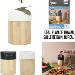 Kosz bambusowy Noya z pokrywką 1L biały * HowHomely Discount