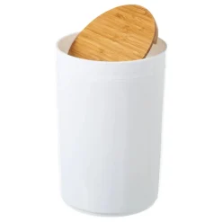 Kosz na śmieci biały z bambusową pokrywą 5L * HowHomely Clearance