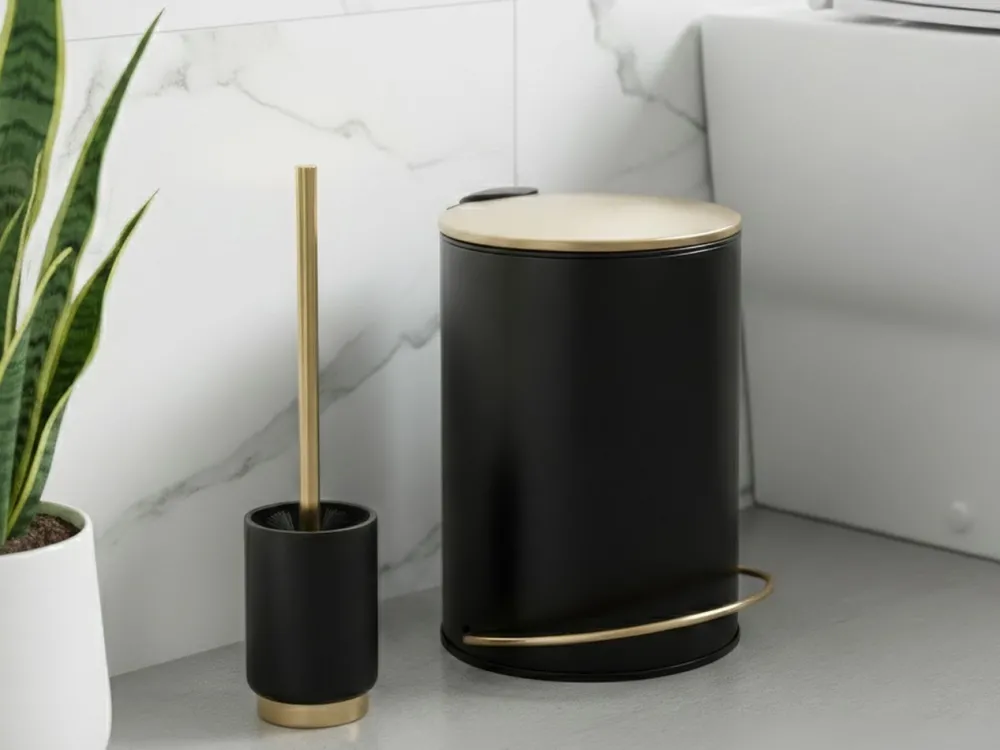 Kosz na śmieci 3L czarny metalowy złota pokrywka * TENDANCE Outlet