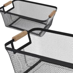 Koszyk metalowy czarny z drewnianą rączką 30 x 21 x h14 cm * Excellent Houseware Online